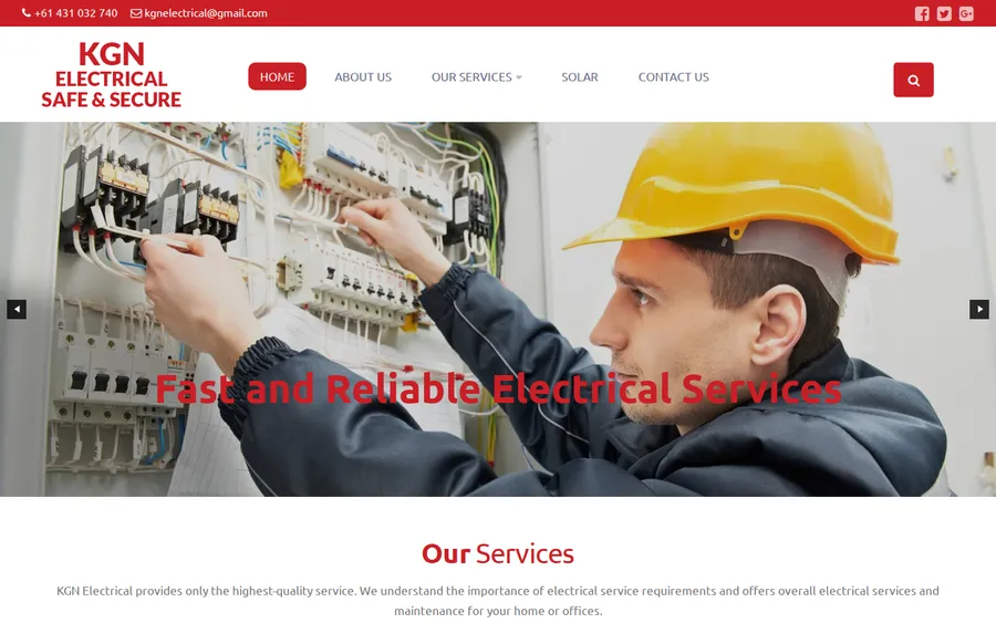 Current kgnelectrical.com.au homepage
